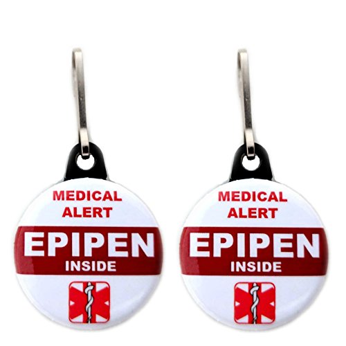 Medical Alert Epipen Inside Bag Tag 2 pieces Zipper Pull Charm for Backpack Bags 1.25 inches