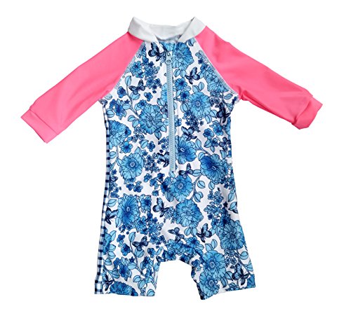 Bonverano(TM) Kids UPF 50+ Sun Protection S/S One Piece Zip Sun Suit With Sun Hat (3-6 months, Colorful fish)
