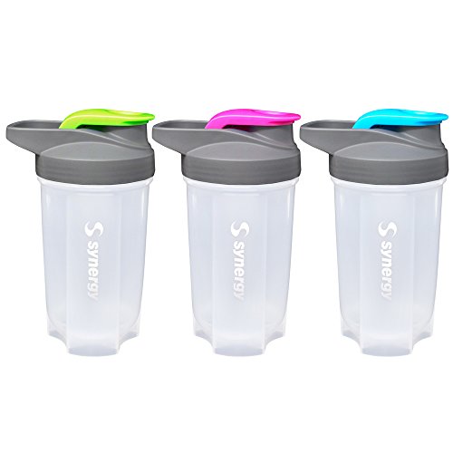 Synergy Protein Nutrition Shaker Bottle 3-Pack (18oz, Blue/Green/Pink)