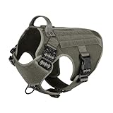 ICEFANG Tactical Dog Harness, Large Size,2X Metal Buckle,Working Dog MOLLE Vest with Handle,No Pulling Front Leash Clip,Hook and Loop Panel (Green,L (Pack of 1))