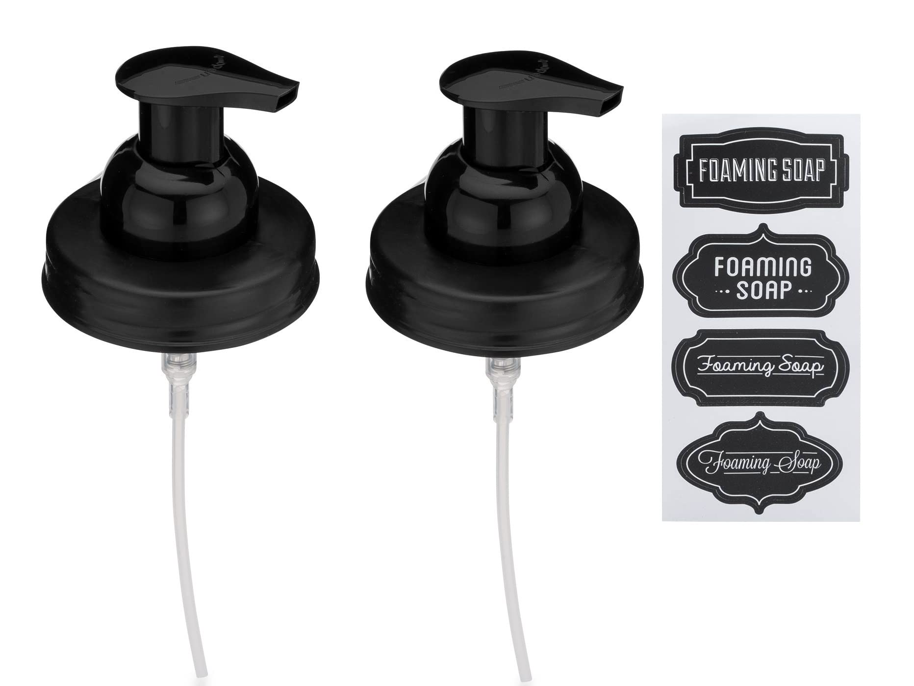 Book Cover Jarmazing Products Mason Jar Foaming Soap Dispenser Lids - Includes Waterproof Stickers! Black - 2 Pack