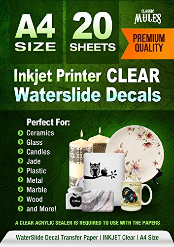 Premium Waterslide Decal Paper Inkjet CLEAR - 20 Sheets - Water Slide Decal Transfer Transparent - A4 Size
