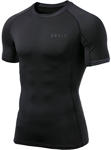 TSLA Mens Cool Dry Compression Baselayer Short Sleeve T-Shirt, Athletic(mub23) - Black, X-Small