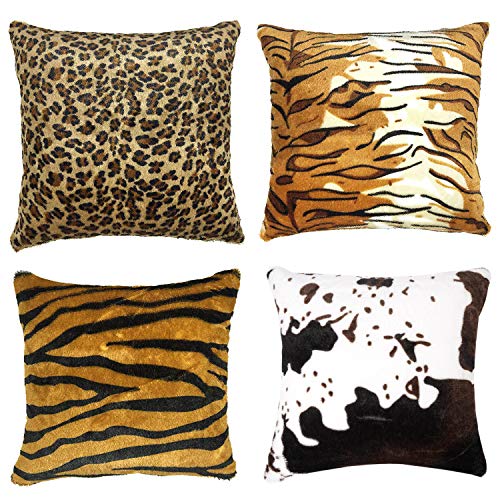 YOUR SMILE Set of 4 Decorative Throw Pillow Case Cushion Covers Square 17x17 Inch(Faux Fur Animal Print)