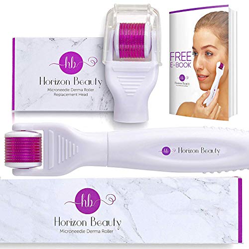 Derma Roller Kit 0.25mm Microneedle Roller For Face and Body + EXTRA Replacement Head 600 Titanium Needles .25mm Micro Needle Length Dermaroller Tool - Skin Care Facial Rollers - Microneedling Set
