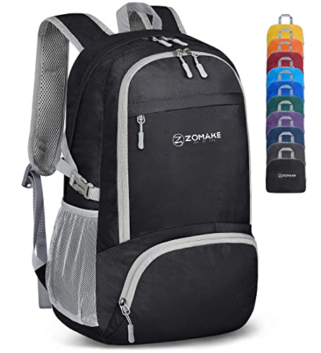 ZOMAKE Lightweight Packable Backpack 30L, Foldable Hiking Backpacks Water Resistant Compact Folding Daypack for Travel(Black)
