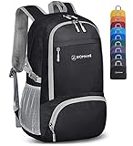ZOMAKE Lightweight Packable Backpack 30L, Foldable Hiking Backpacks Water Resistant Compact Folding Daypack for Travel(Black)