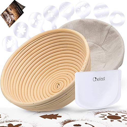 Sourdough Starter Kit - 8.5" Proofing Baskets for Sourdough Bread Baking Supplies 14 Bread Stencils for Sourdough Scraper Proofing Cloth for Bread Baking Gifts Proofing Basket Bread Making Kit