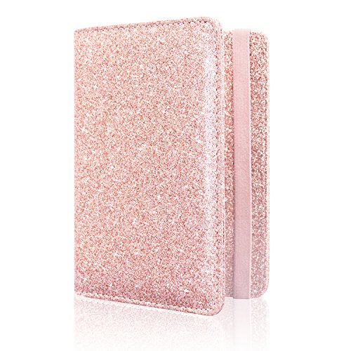 ACdream Passport Holder Cover, Leather Travel Wallet Case, RFID Blocking Document Organizer Protecrtor, with Slots for Credit Cards, Boarding Pass, for Women and Men, Rose Gold Glitter