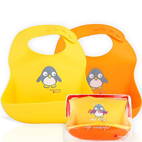 NatureBond Silicone Baby Bibs Easily Wipe Clean With Waterproof Pouch - Comfortable Soft Waterproof Bib Keeps Stains Off (2 PCs)