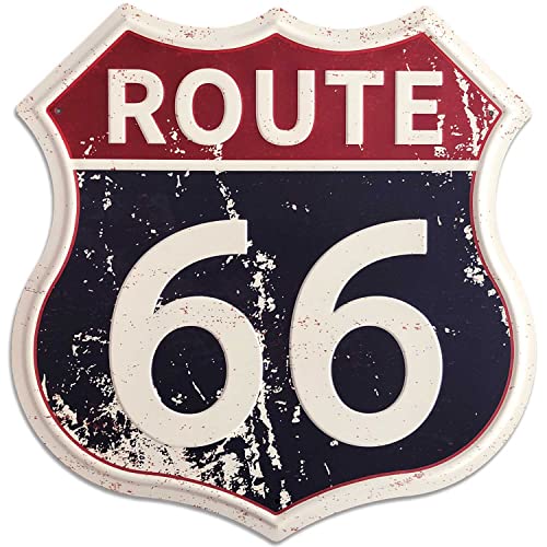 Route 66 Signs Vintage Road Signs Room Decor High Way Metal Tin Sign for Home Garage Wall Decorations 12× 12 Inches