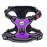 PoyPet Dog Harness No Pull, Reflective Adjustable No Choke Pet Vest with Front & Back Clips, Soft Padded and Control Training Handle for Large Dogs(Purple,XL)