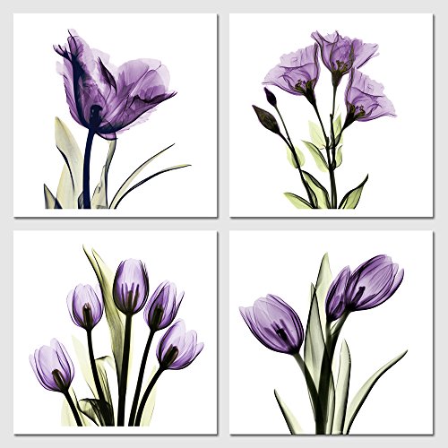 Book Cover Pyradecor Elegant Purple Flickering Flower Canvas Prints Wall Art Grace Floral Pictures Paintings for Living Room Bedroom Office Home Decorations 4 Panel Modern Abstract Gallery Wrapped Artwork