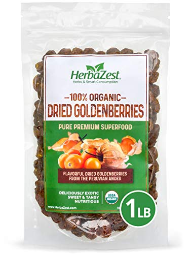 HerbaZest Goldenberries Dried Organic - Healthful & Delicious - Vegan & USDA Certified - 16oz (454g) - Perfect for Snacks, Baked goods, Yogurt, Cereal & Smoothies