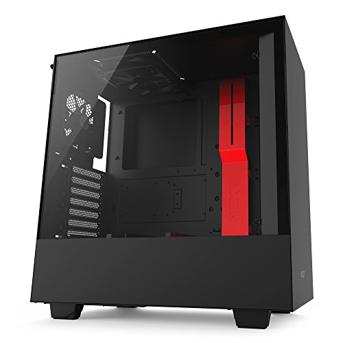 NZXT H500 â€“ Compact ATX Mid-Tower PC Gaming Case â€“ Tempered Glass Panel â€“ Enhanced Cable Management System â€“ Water-Cooling Ready - Black/Red - 2018 Model