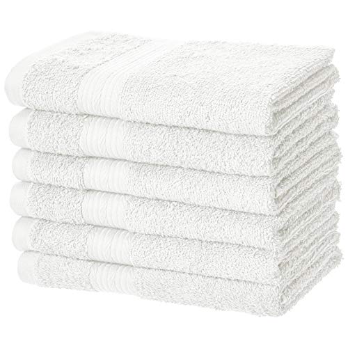 Book Cover Amazon Basics Fade-Resistant Cotton Hand Towel - 6-Pack, White