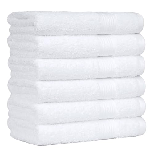 Amazon Basics Fade-Resistant Cotton Hand Towel - 6-Pack, White
