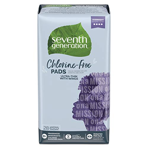 Seventh Generation Ultra Thin Pads, Overnight with Wings, Chlorine Free, 28 Count (Packaging May Vary)
