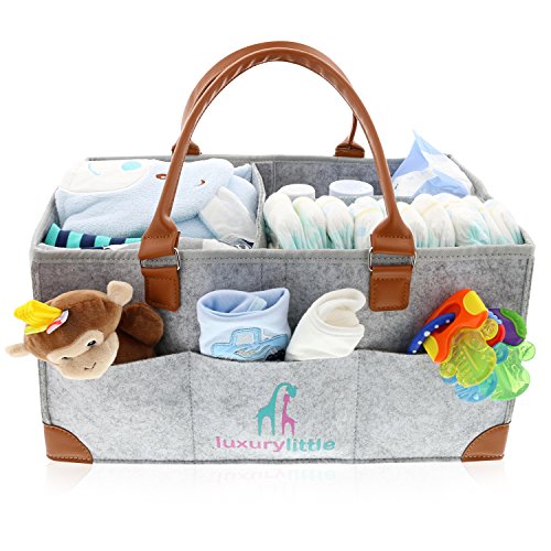 Book Cover Baby Diaper Caddy Organizer - Extra Large Storage Nursery Bin for Diapers Wipes & Toys | Portable Diaper Tote Bag for Changing Table | Boy Girl Baby Shower Gift Basket | Newborn Registry Must Haves