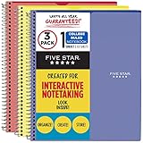 Five Star Interactive Notetaking, 1 Subject, College Ruled Spiral Notebooks, 100 Sheets, 11" x 8-1/2", Customizable, 3 Pack (38589)