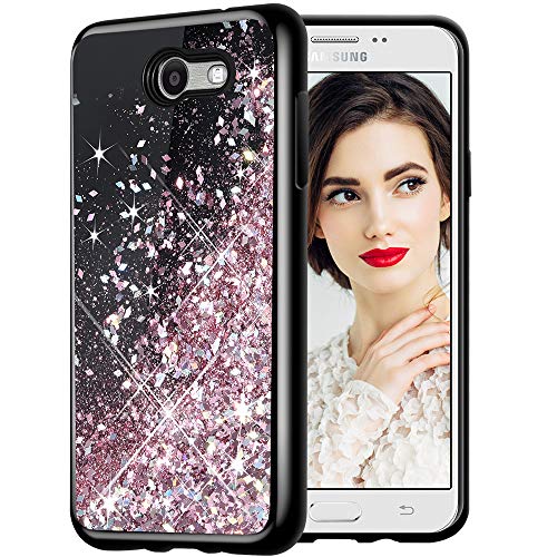 Caka Galaxy J7 2017 Case, Starry Night Series Bling Glitter Flowing Floating Luxury Liquid Sparkle Soft TPU Case for Samsung Galaxy J7 Sky Pro Prime J7 V J7 Perx Halo 2017(AT T) (Rose Gold)