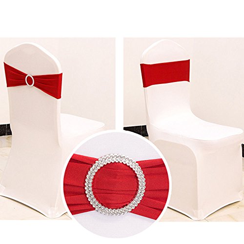 2013Newestseller 50PCS Spandex Chair Sashes Bows Elastic Chair Bands with Buckle Slider Sashes Bows for Wedding Party Ceremony Reception Banquet Decorations (Red)