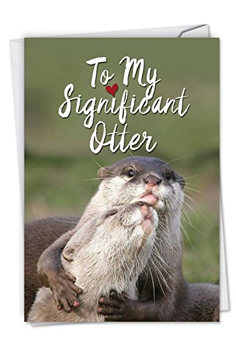Significant Otters - Cute Happy Anniversary Card with Envelope (4.63 x 6.75 Inch) - Loving Sea Otter Cuddles, Wedding Anniversary Note Card for Wife, Husband - Congratulations Greeting Gift C5528ANG