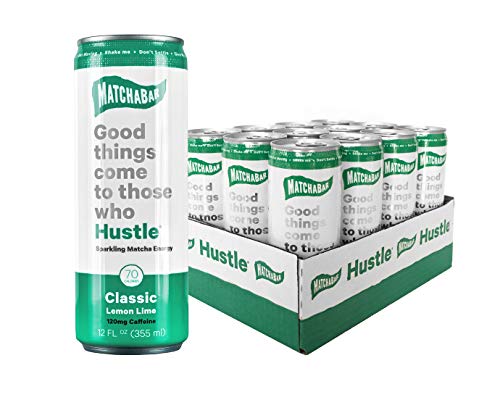 MatchaBar Hustle Energy Drink, Original Sparkling Natural Matcha Energy with Caffeine, Antioxidants, L-Theanine. 12 fl. oz. (Pack of 12)
