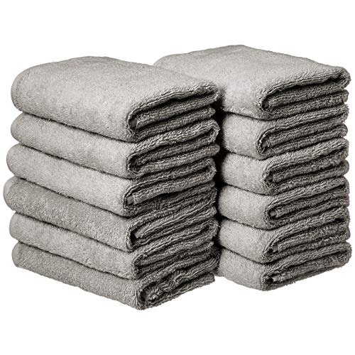 Book Cover Amazon Basics Cotton Hand Towels, Gray - 12-Pack