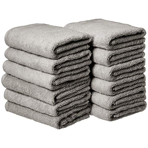 Amazon Basics Cotton Hand Towels, Gray - 12-Pack