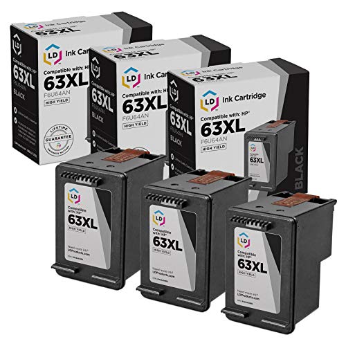 LD Remanufactured Replacement for HP 63/63XL/F6U64AN Pack of 3 High Yield Black Ink Cartridges for use in Envy 4520, 4511, 4526 OfficeJet 3830, 4650, 4652 & Deskjet 1110, 2130, 3630, 3631, 3633