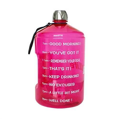 BuildLife 1 Gallon Water Bottle - Motivational Fitness Workout with Time Marker/Drink More Daily/Clear BPA Free/Large 128OZ Capacity Throughout The Day(Pink, 1 Gallon)