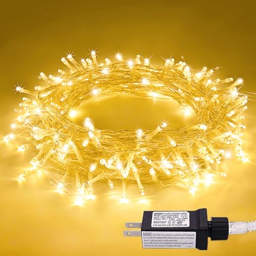 JMEXSUSS Warm White String Lights Indoor, 8 Modes Plug in Twinkle Fairy Lights for Bedroom, 33ft 100LED Christmas Lights Outdoor Waterproof Clear Wire