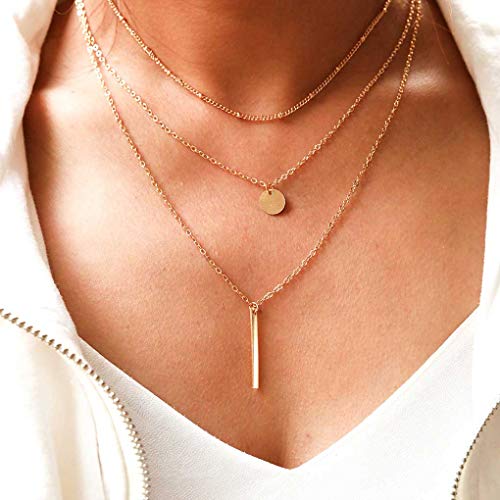 Tgirls Simple Metal Bar Necklace with Pendant for Women and Girls XL-35 (Gold)