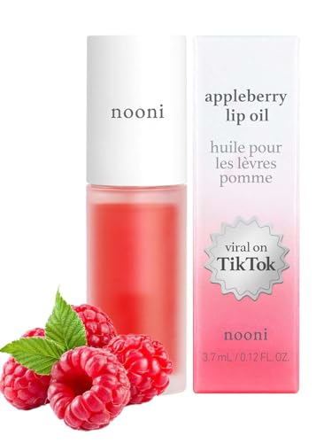 Nooni Korean Lip Oil - Appleberry | Moisturizing, Revitalizing, and Tinting for Dry Lips with Raspberry Fruit Extract, 0.12 Fl Oz