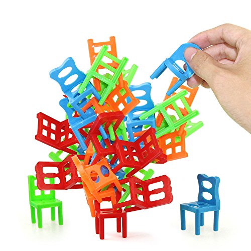Jenilily Chairs Stacking Tower Balancing Game - Party Favor Stacking Toys - Pile-Up Suspend Family Board Games for Kids (18 Chair Toys Set)