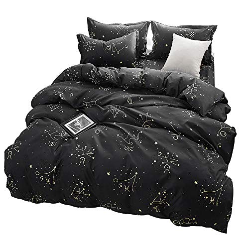 Book Cover Mysterious Zodiac Duvet Cover Set, Galaxy Starry Sky Theme Bedding Set Luxury Soft Constellation Pattern Comforter Set 3Pcs, Kids Quilt Cover (1 Quilt Cover + 2 Pillowcases, Twin Size)