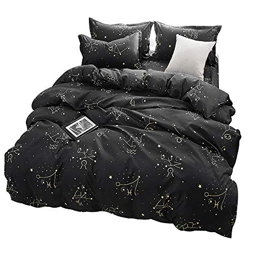 Mysterious Zodiac Duvet Cover Set, Galaxy Starry Sky Theme Bedding Set Luxury Soft Constellation Pattern Comforter Set 3Pcs, Kids Quilt Cover (1 Quilt Cover + 2 Pillowcases, Twin Size)