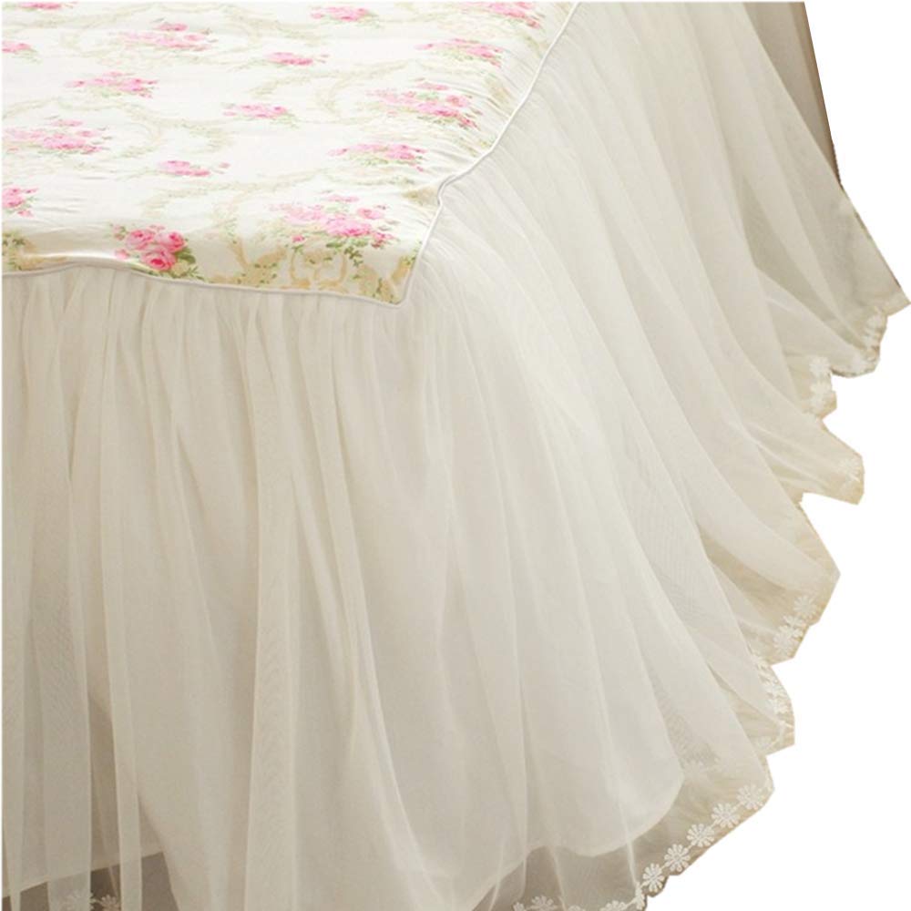 Book Cover LELVA Dust Ruffled Bed Skirts Full Size Wrap Around Lace Bed Ruffle with Platform 18 inch Deep Drop Cotton Floral Girls Bed Sheets White Full White