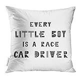 Emvency Throw Pillow Cover Animal Every Little Boy is Race Car Driver Cute Nursery with Lettering in Scandinavian Style Kids Decorative Pillow Case Home Decor Square 16x16 Inches Pillowcase