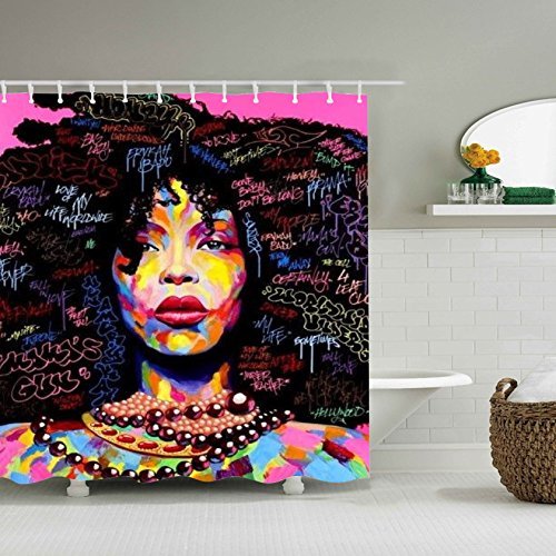UniTendo 3D Character Style Waterproof Polyester Shower Curtain with 12 Hooks for Bathroom Decor,72 x 72 inches,Explosion Hair Girl.