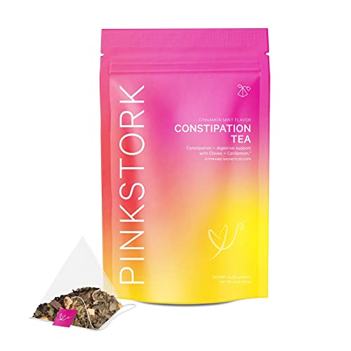 Pink Stork Constipation Tea: Cinnamon Mint Laxative Tea for Women, 100% Organic Constipation Relief & Gas Relief, Bloating + Cleanse + Detox, with Cardamom + Coriander Seeds, Women-Owned, 30 Cups