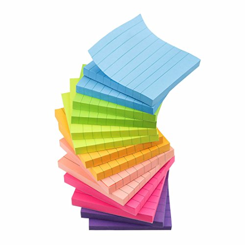 Book Cover Early Buy 7 Bright Color Lined Sticky Notes Self-Stick Notes 3 in x 3 in, 80 Sheets/Pad, 14 Pads/Pack