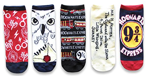 Book Cover Harry Potter Hogwarts Express Hedwig Juniors/Womens 5 Pack Ankle Socks Size 4-10
