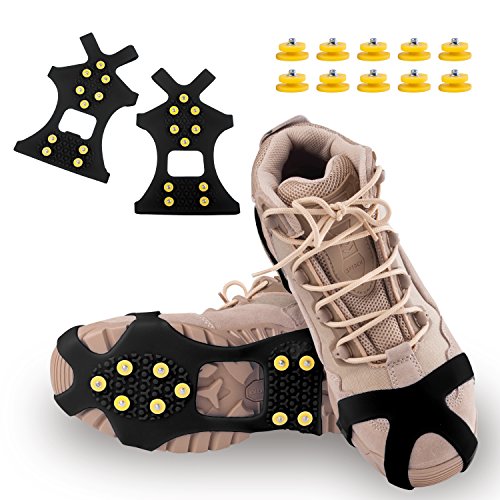 DUALF Traction Cleats, Snow Grips Ice Creepers Over Shoe Boot,Anti Slip 10-Studs TPE Rubber Crampons with 10 Free Studs for Footwear (Blue/Black)