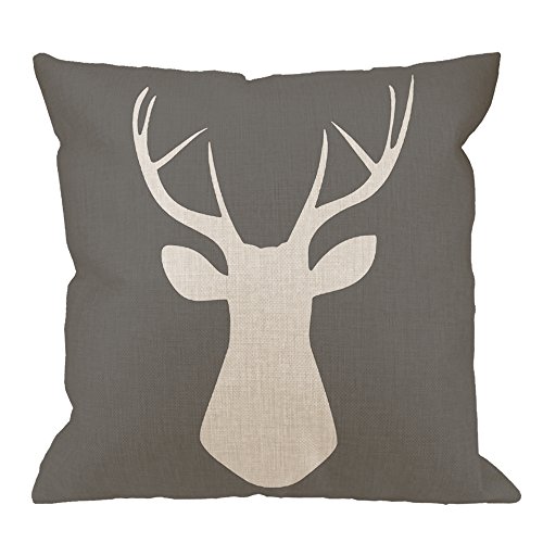 Book Cover HGOD DESIGNS Throw Pillow Case Woodland Deer Head Cotton Linen Square Cushion Cover Standard Pillowcase for Men Women Home Decorative Sofa Armchair Bedroom Livingroom 18 x 18 inch