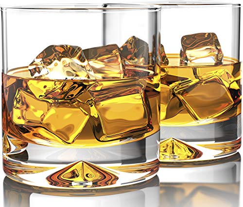 Book Cover Premium Whiskey Glasses - Lead Free Hand Blown Crystal - Thick Weighted Bottom - 12oz Set of 2 - Seamless Design - Perfect for Scotch, Bourbon and Old Fashioned Cocktails