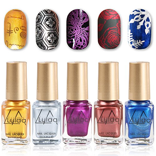 5 Bottles Nail Polish, DR. MODE Stamping Nail Polish, Lasting Metallic Nail Varnish DIY Art Stamp Printing Polish Lacquer