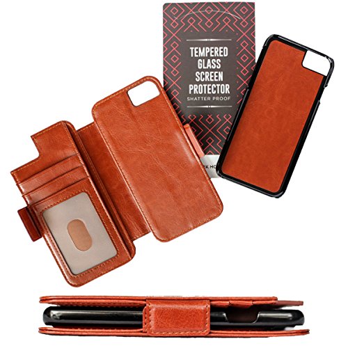 Thru View 7 Plus & 8 Plus Wallet Case for Men & Women - Compatible with iPhone 7 and 8 Plus Models - Luxury Vegan Leather & Detachable Magnetic Shell | RFID Protection - Brown