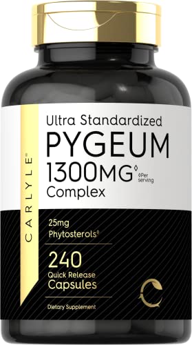 Pygeum Standardized 1300mg | 240 Capsules | Non-GMO, Gluten Free | Pygeum Africanum Bark Extract Supplement | by Carlyle